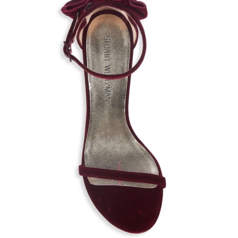 Stuart Weitzman Mybow Suede Stiletto Sandals - Picture 4 of 5